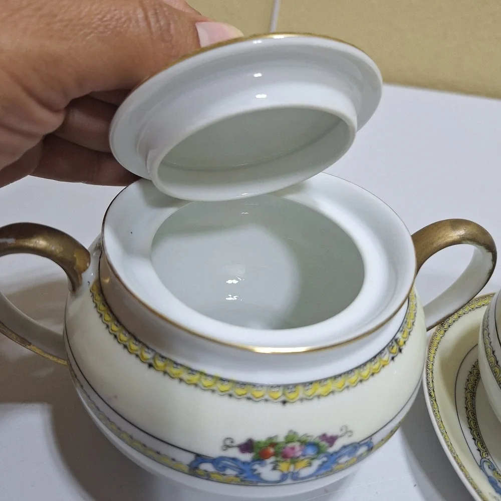 Antique Noritake Malvern Hand Painted Sugar Bowl Creamer Underplate Japan M Mark